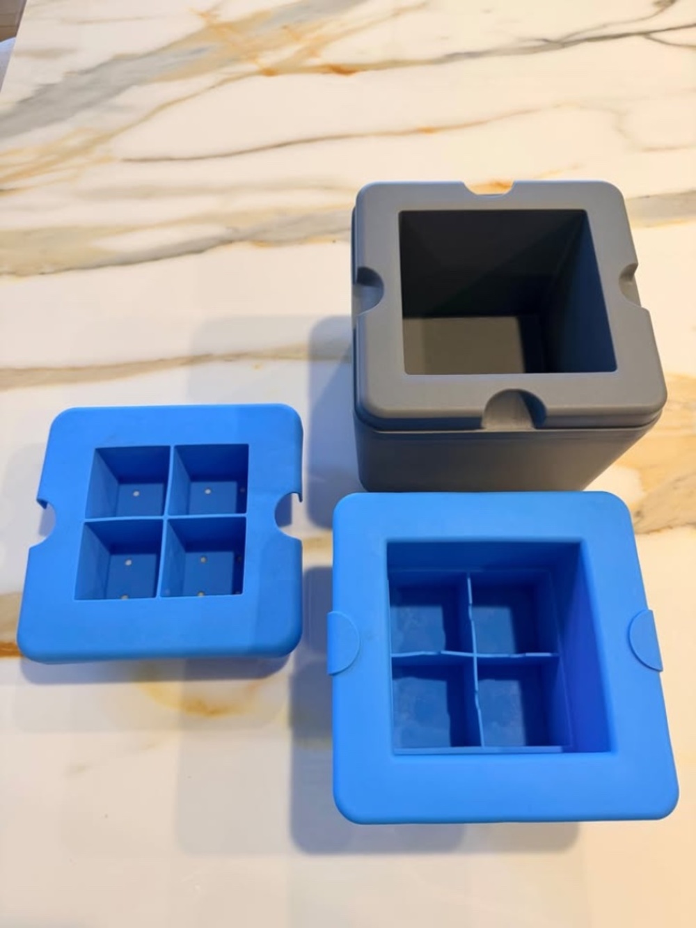 True Cubes Blue Silicone Square Stackable Ice Cube Tray with Gray Storage Box